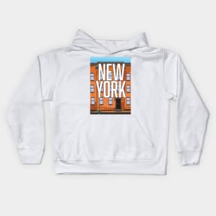 New York Brownstone vacation poster. Kids Hoodie